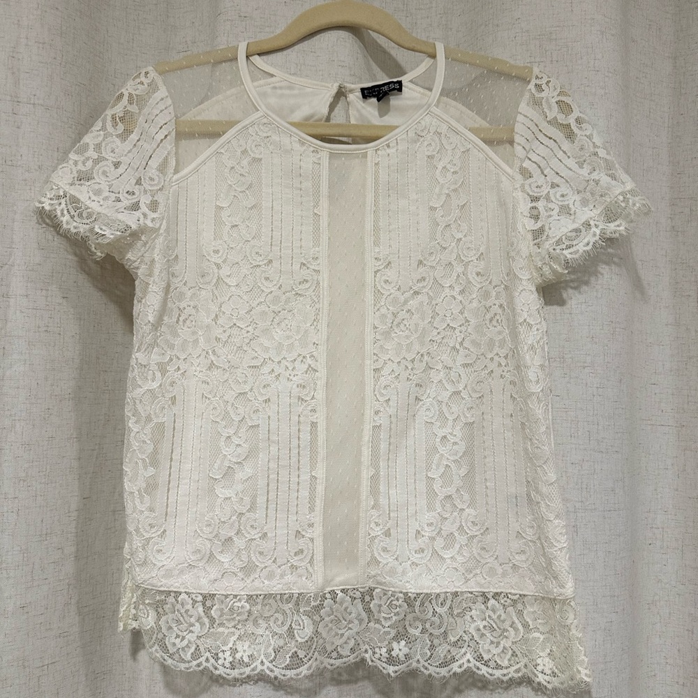 Express Ivory Lace Short Sleeve Blouse
